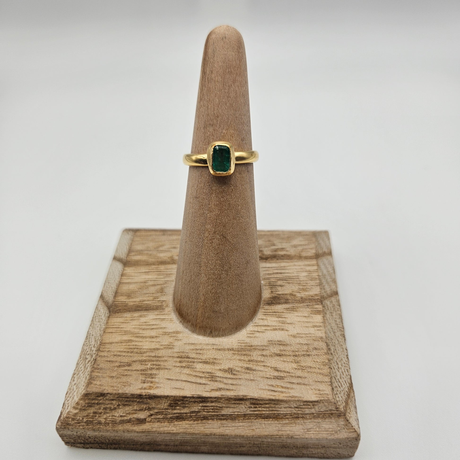Sterling Silver 18k Gold Vermeil Faceted Emerald Ring Size 6.