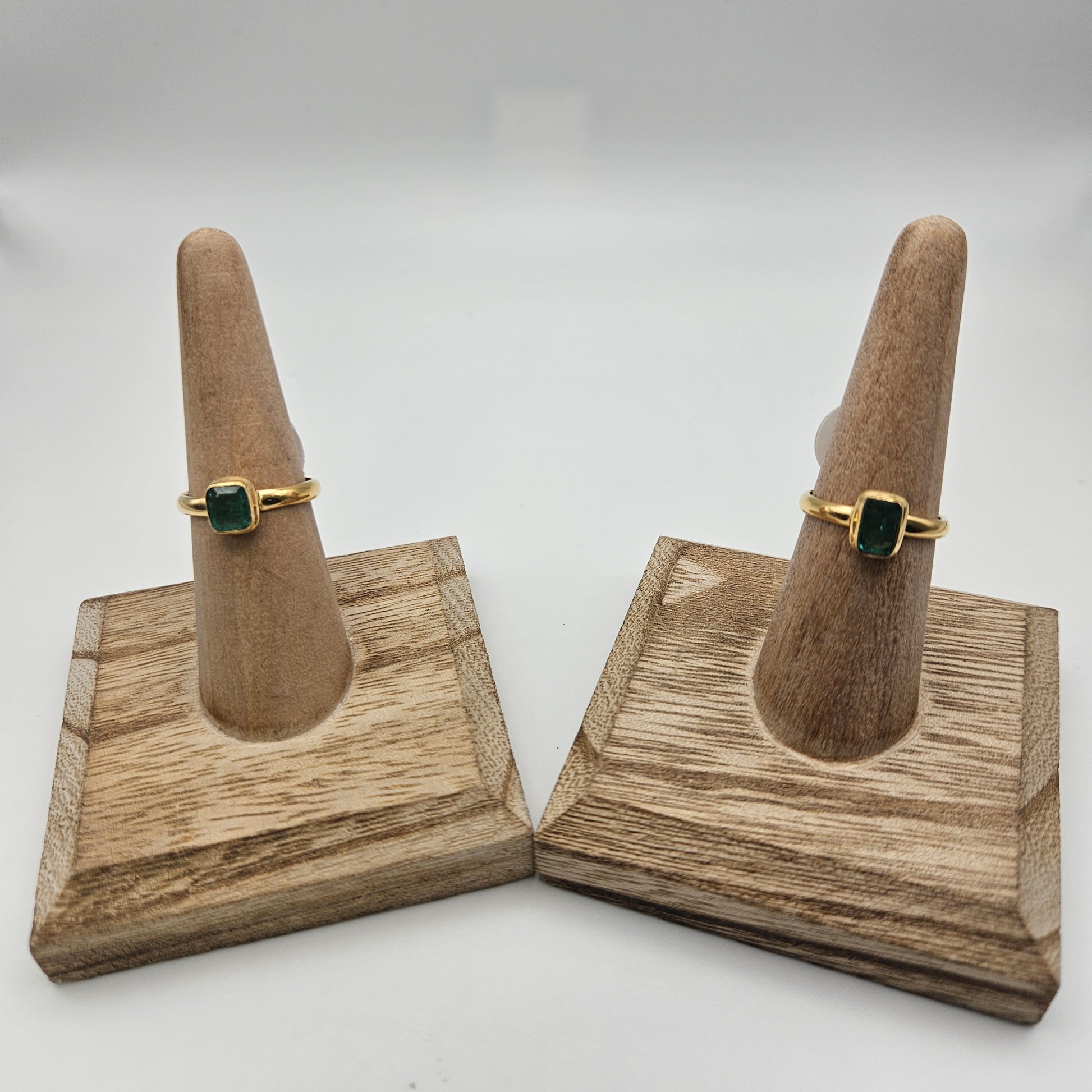 Sterling Silver 18k Gold Vermeil Faceted Emerald Ring Size 7.