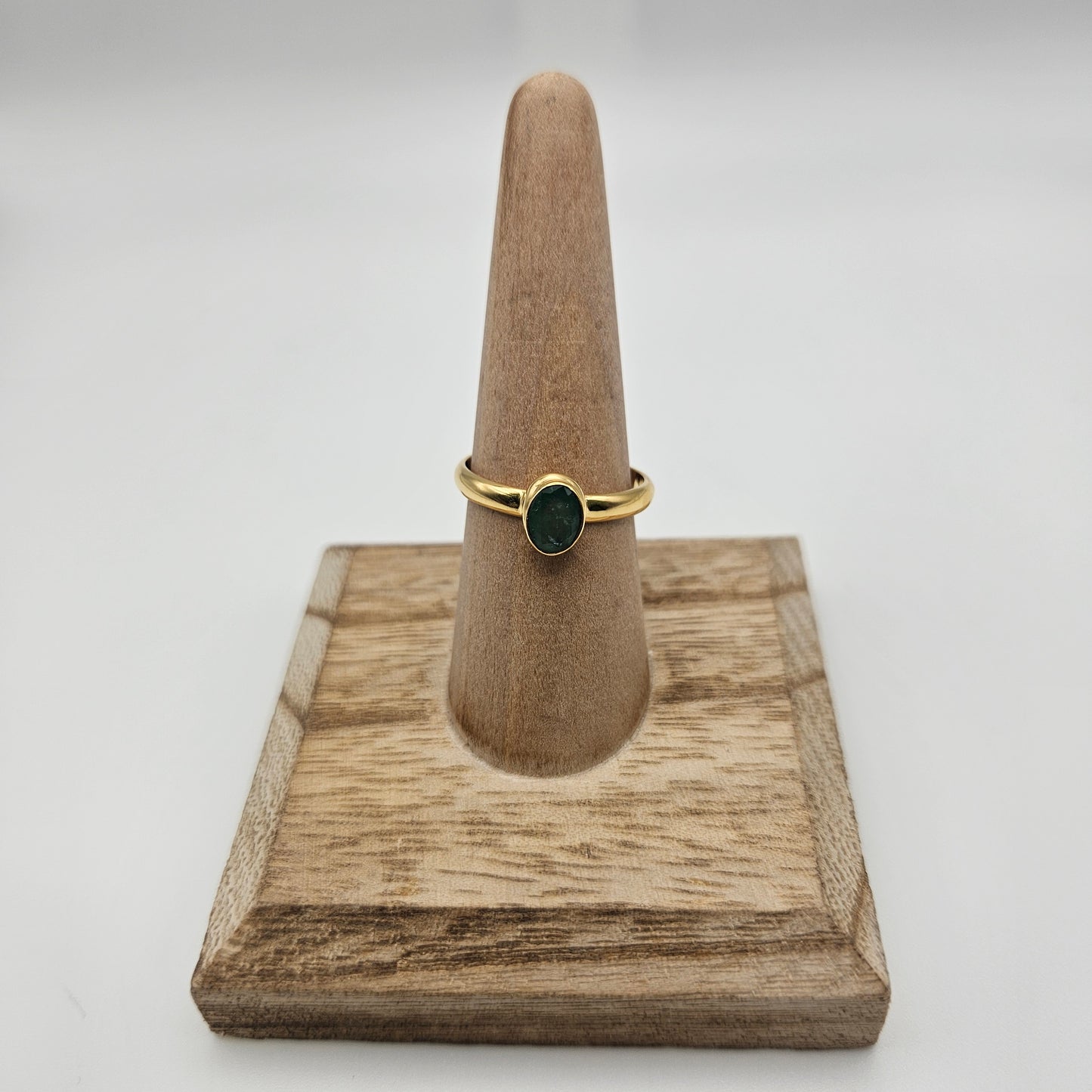 Sterling Silver 18k Gold Vermeil Faceted Emerald Ring Size 9.