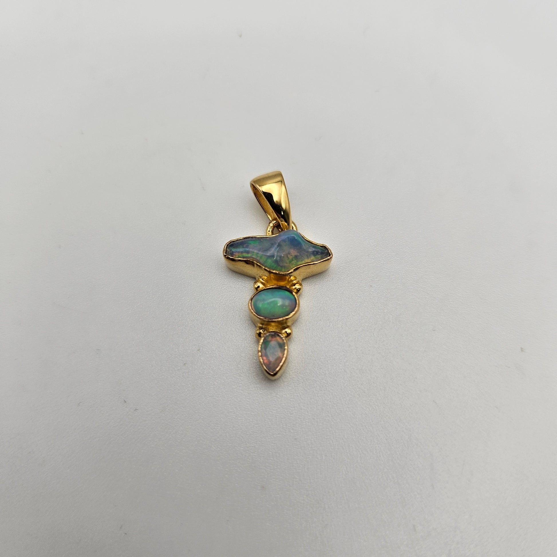 Sterling Silver 18k Vermeil 3 Stone Combo Pendant