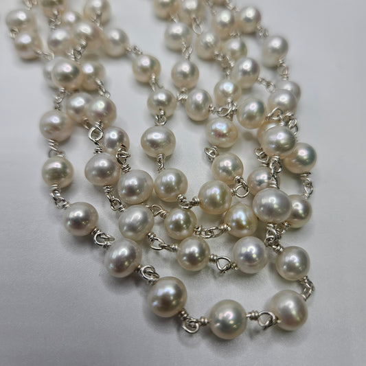 Sterling Silver 6mm Pearl Chain By The Foot.