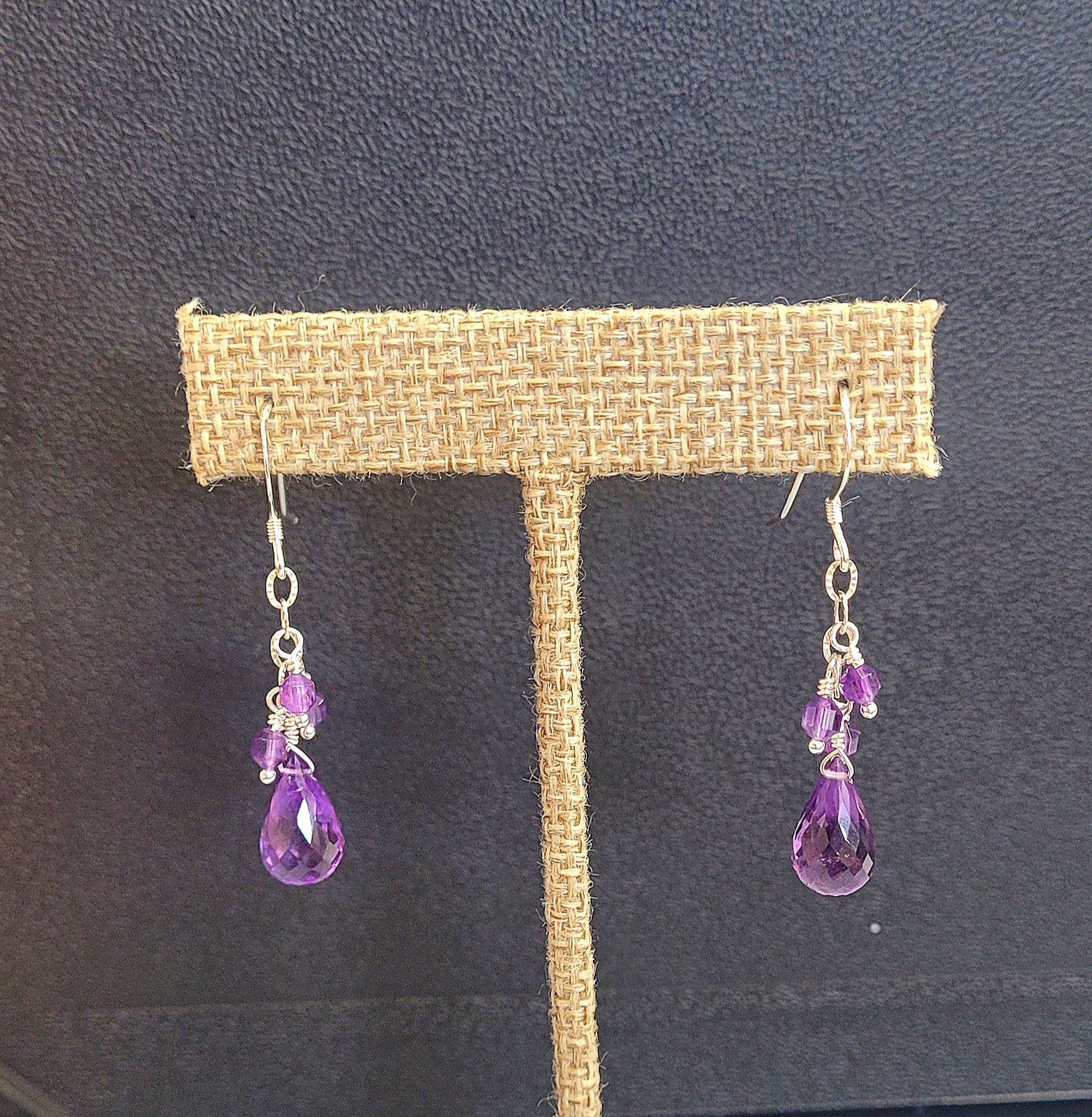 Sterling Silver Amethyst Dangle Earrings.