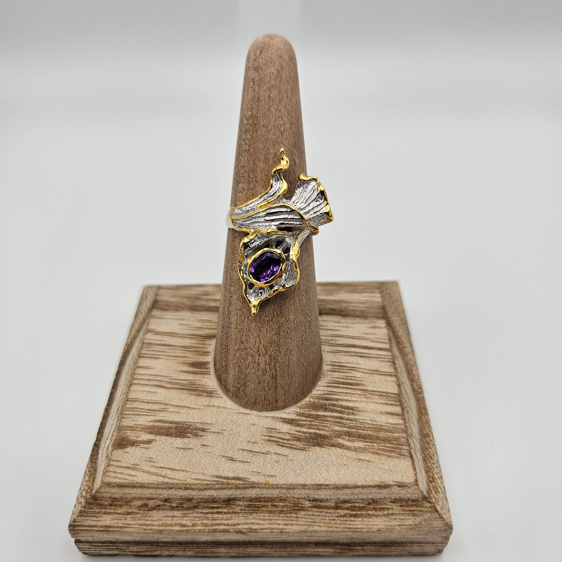 Sterling Silver Amethyst Leaf Wrap Ring Size 6.