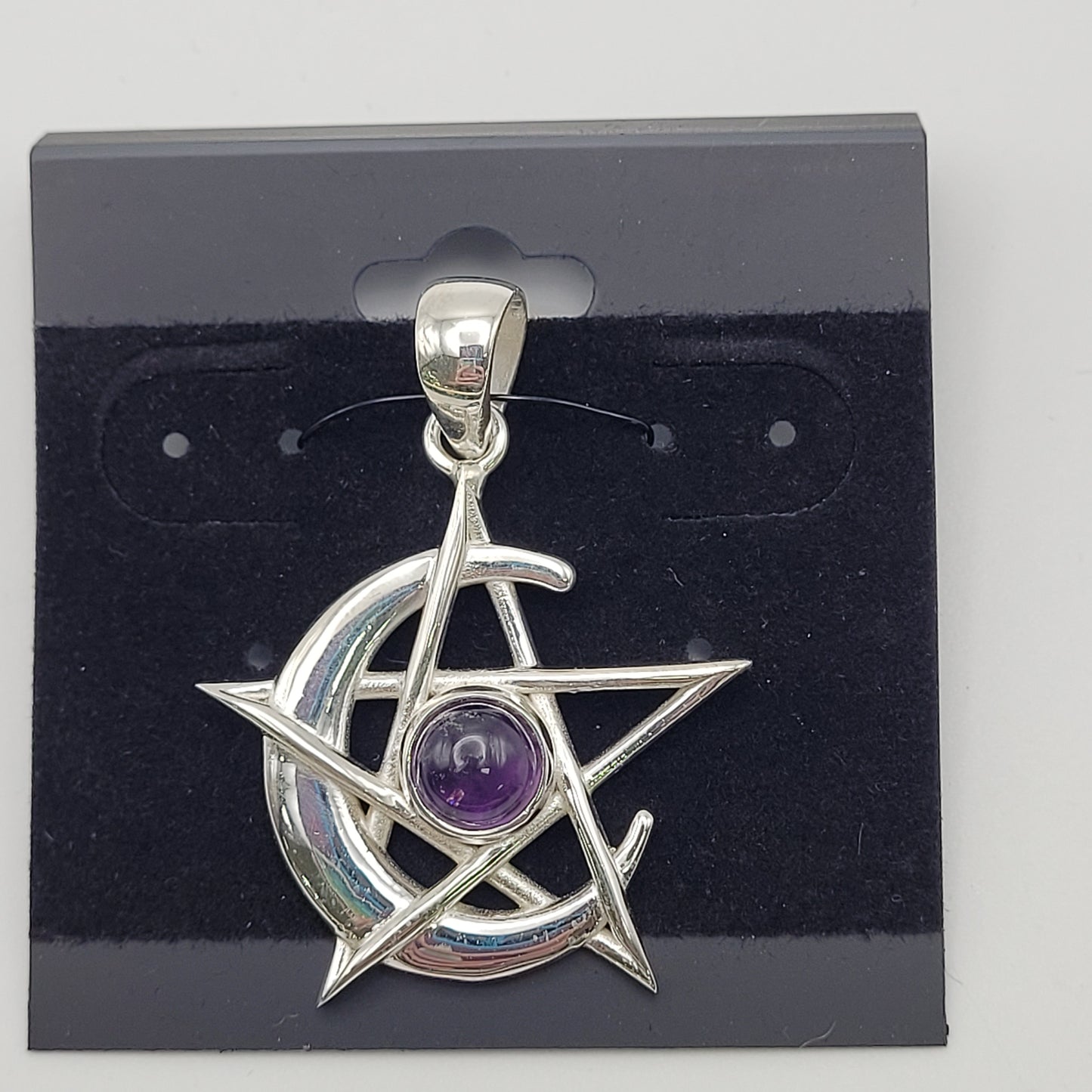 Sterling Silver Amethyst Moon Pendant.