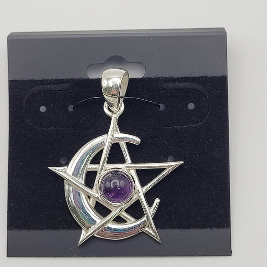Sterling Silver Amethyst Moon Pendant.