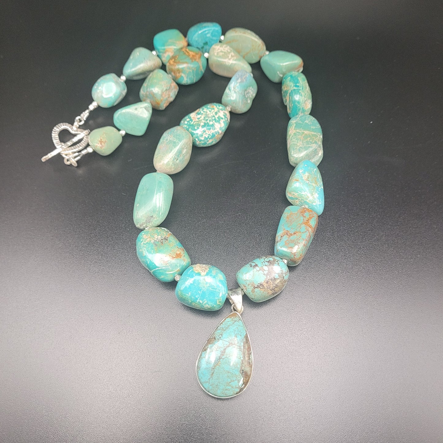 Sterling Silver And Turquoise Nugget Necklace.