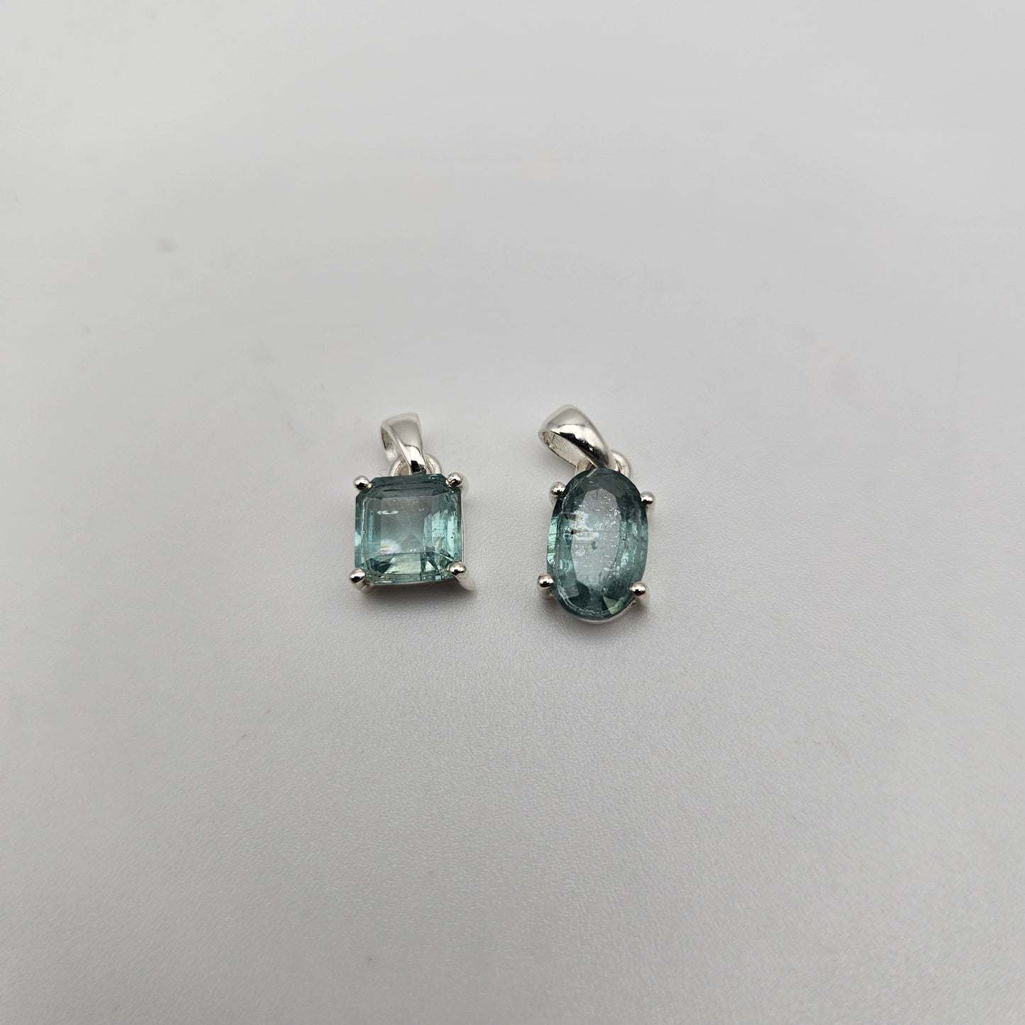 Sterling Silver Aqua Kyanite Bezel Pendant.