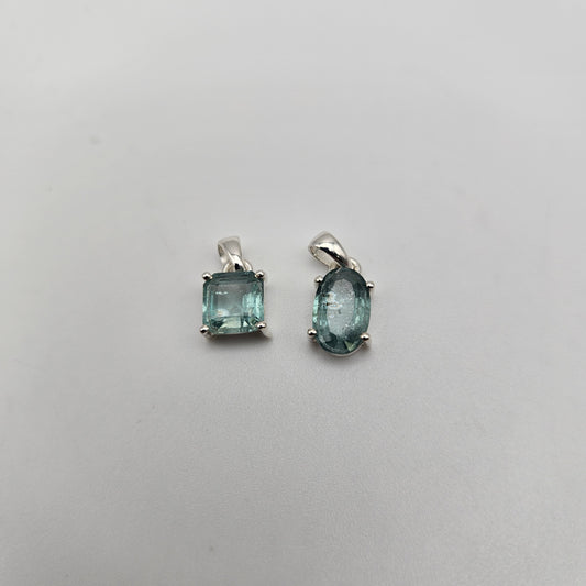 Sterling Silver Aqua Kyanite Bezel Pendant.