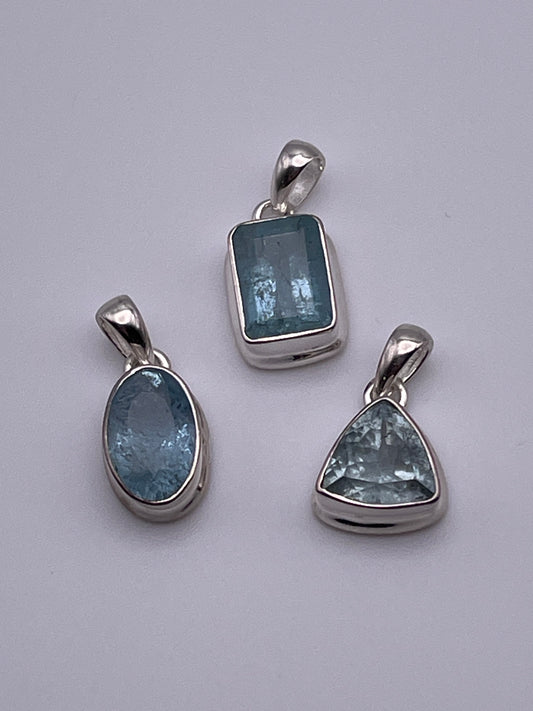 Sterling Silver Aquamarine Faceted Pendant.