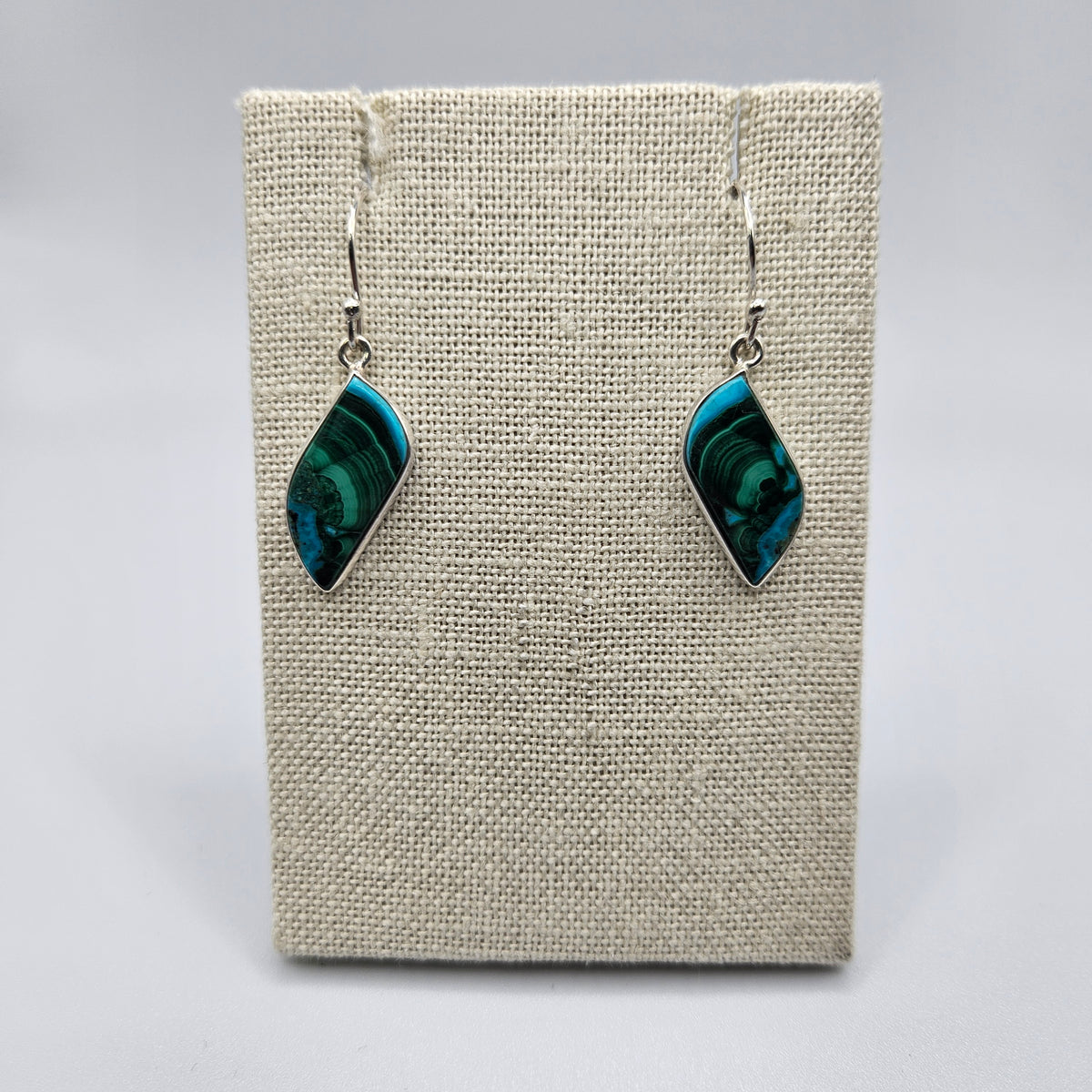 Sterling Silver Assorted Malachite Chrysocolla Earrings.