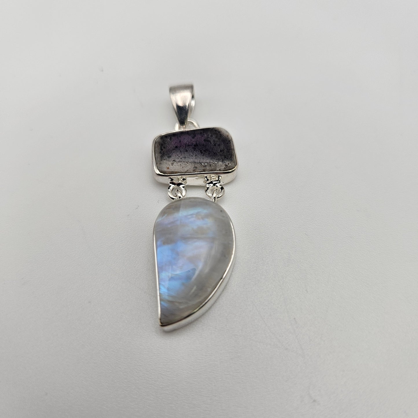 Sterling Silver Atomic Trapiche and Moonstone 2 Stone Combo Pendant.