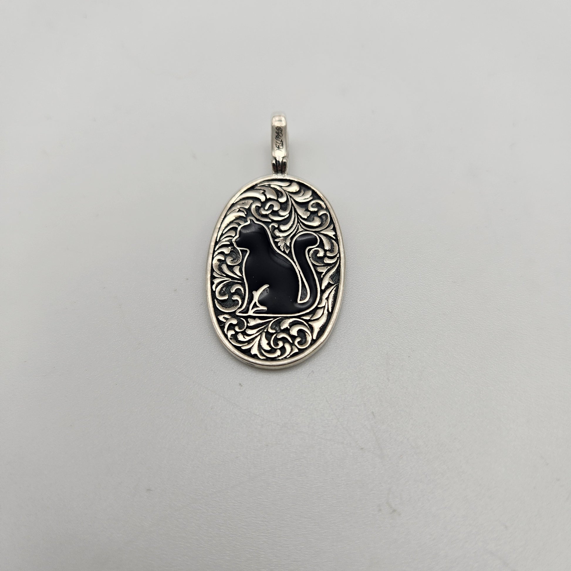 Sterling Silver Black Cat Pendant.