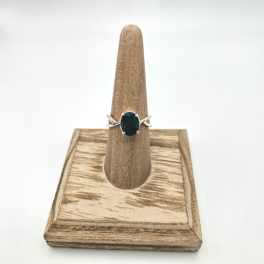 Sterling Silver Black Ethiopian Faceted Opal Ring Size 8.