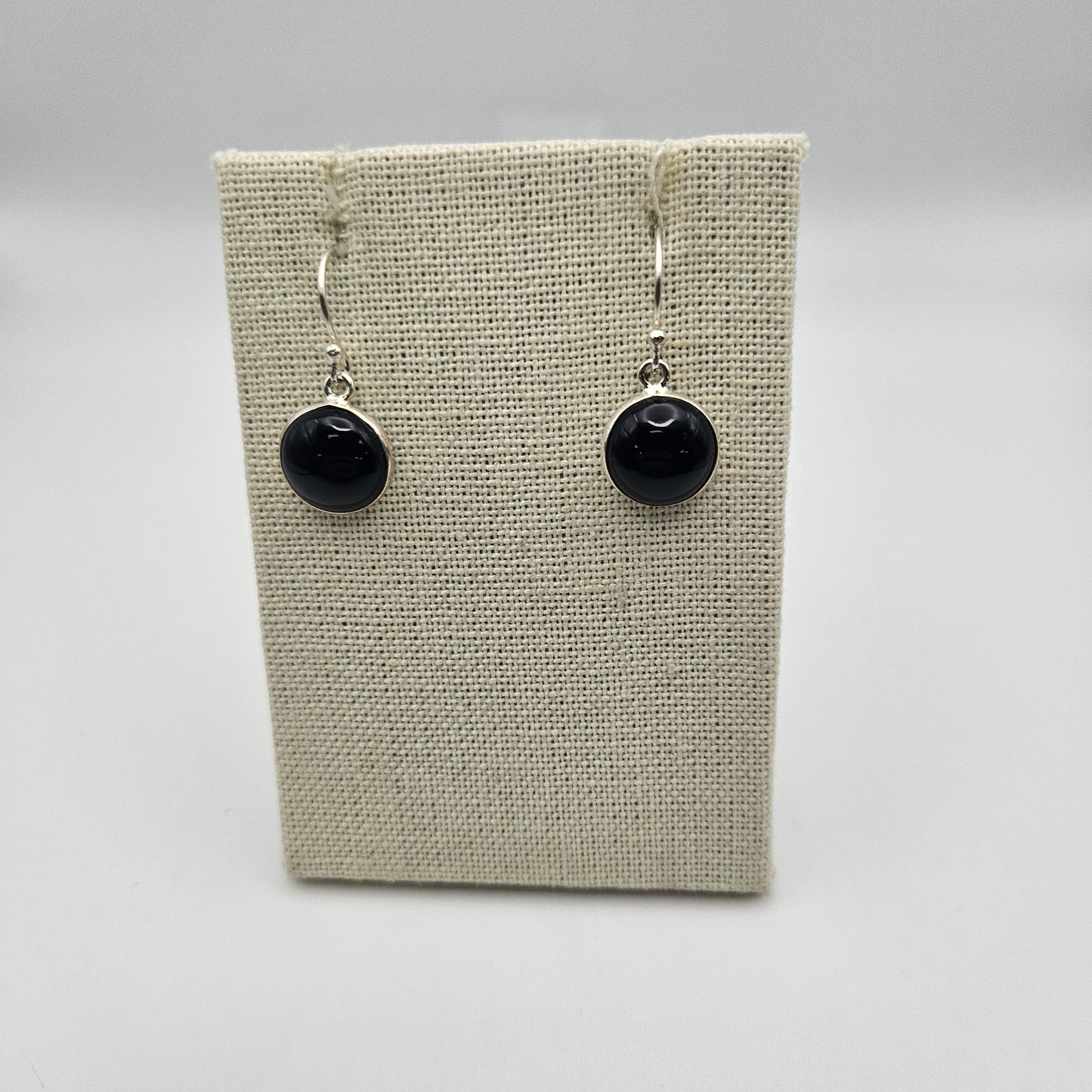 Sterling Silver Black Onyx Bezel Earrings.