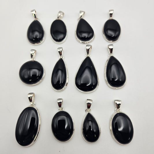 Sterling Silver Black Onyx Bezel Pendant.