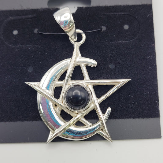 Sterling Silver Black Onyx Moon Pendant.