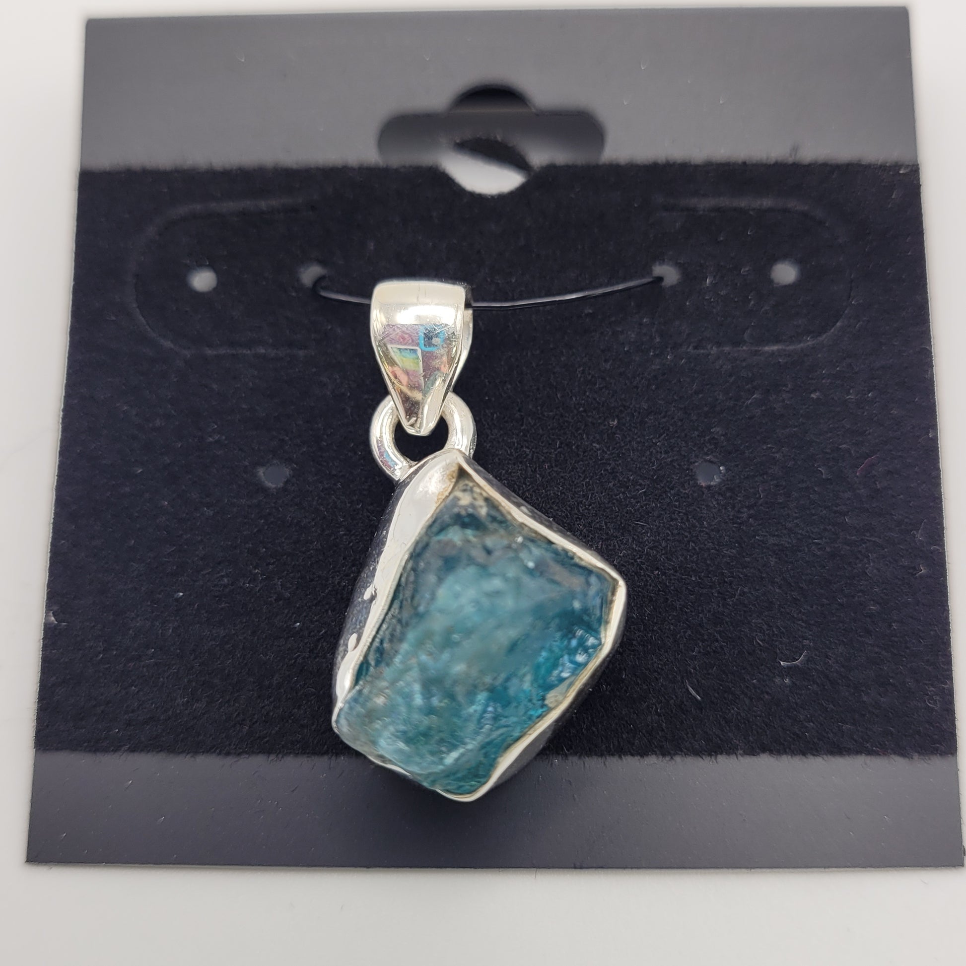 Sterling Silver Blue Apatite Rough Pendant.