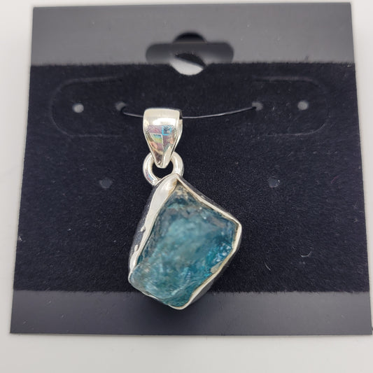 Sterling Silver Blue Apatite Rough Pendant.