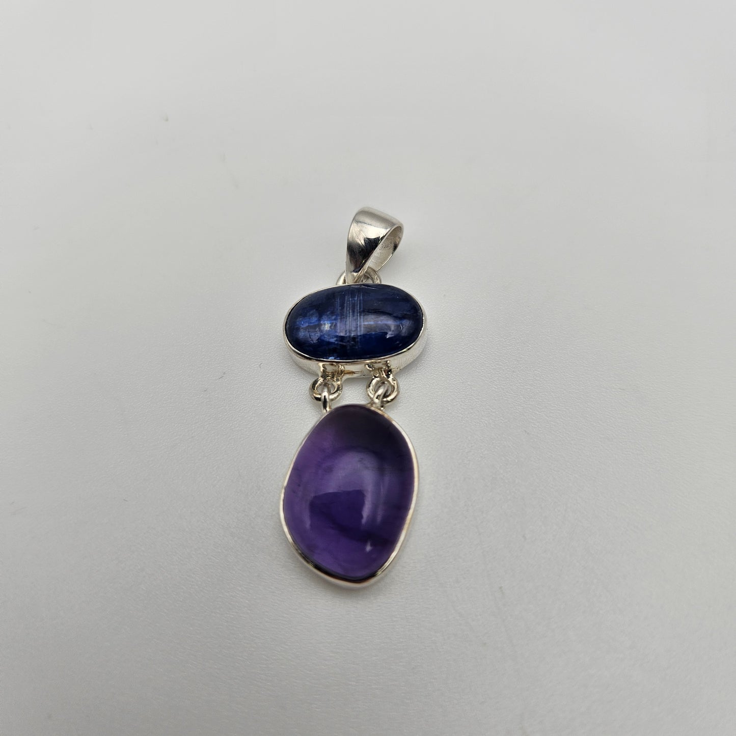 Sterling Silver Blue Kyanite and Amethyst 2 Stone Combo Pendant.