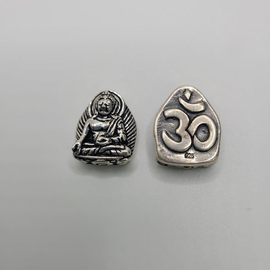 Sterling Silver Buddha Bead With Ohm Symbol on Back.