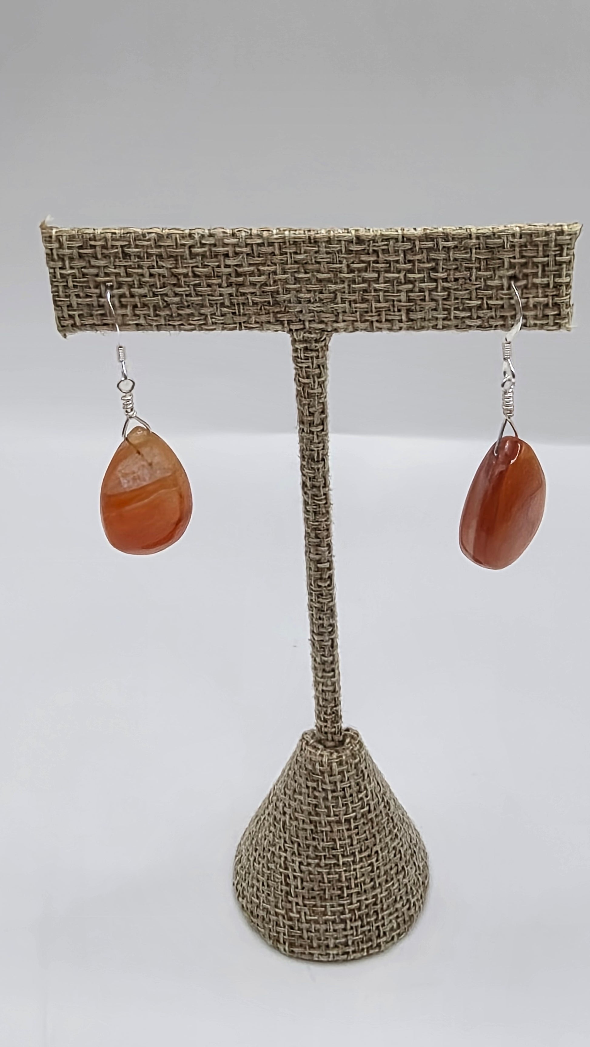 Sterling Silver Carnelian Drop Earrings Wire Wrapped.