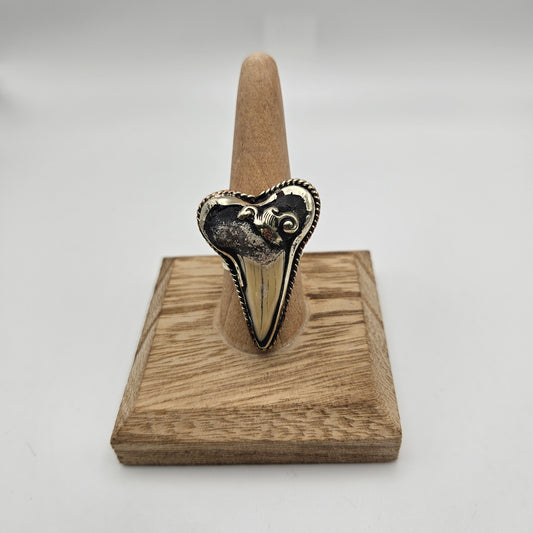 Sterling Silver Carved Buffalo Bone Ring Adjustable 1.5 inch.