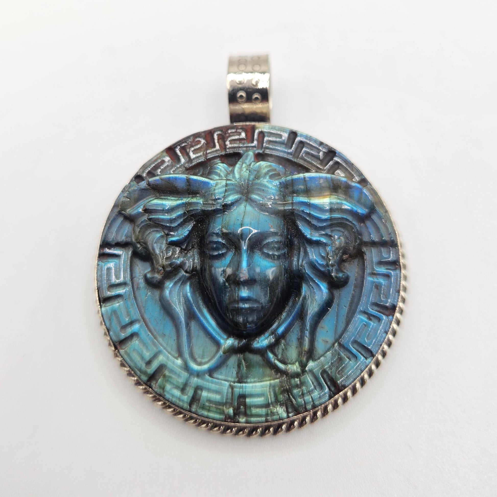 Sterling Silver Carved Labradorite Butterfly Goddess Pendant.