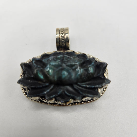 Sterling Silver Carved Labradorite Lotus Pendant.