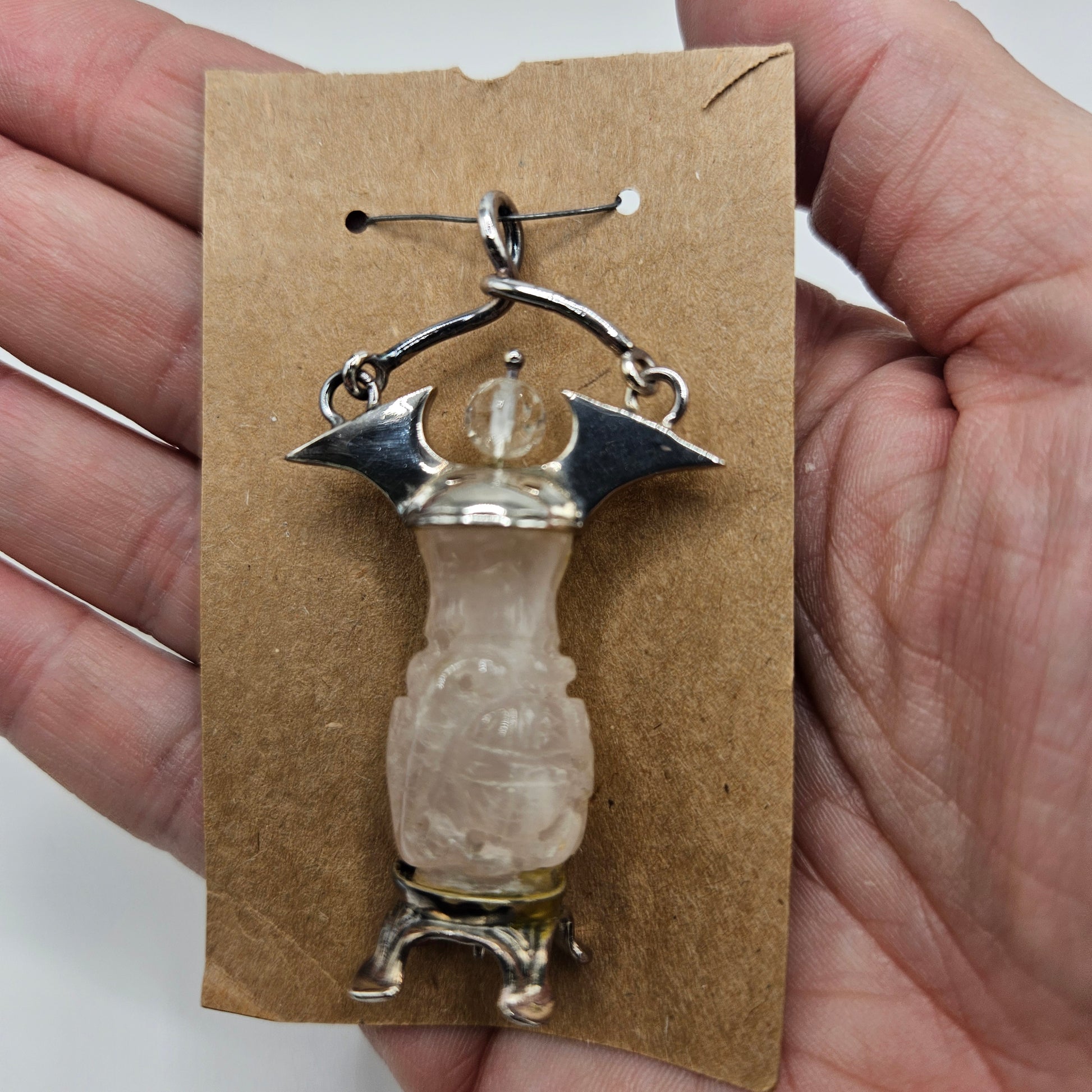 Sterling Silver Carved Rose Quartz Pendant.