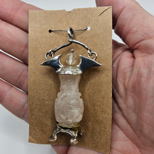 Sterling Silver Carved Rose Quartz Pendant.