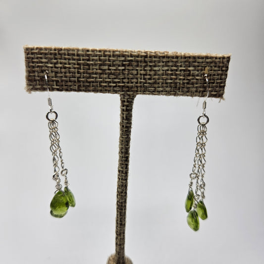 Sterling Silver Chain and Peridot Dangle Earrings 2 inch.