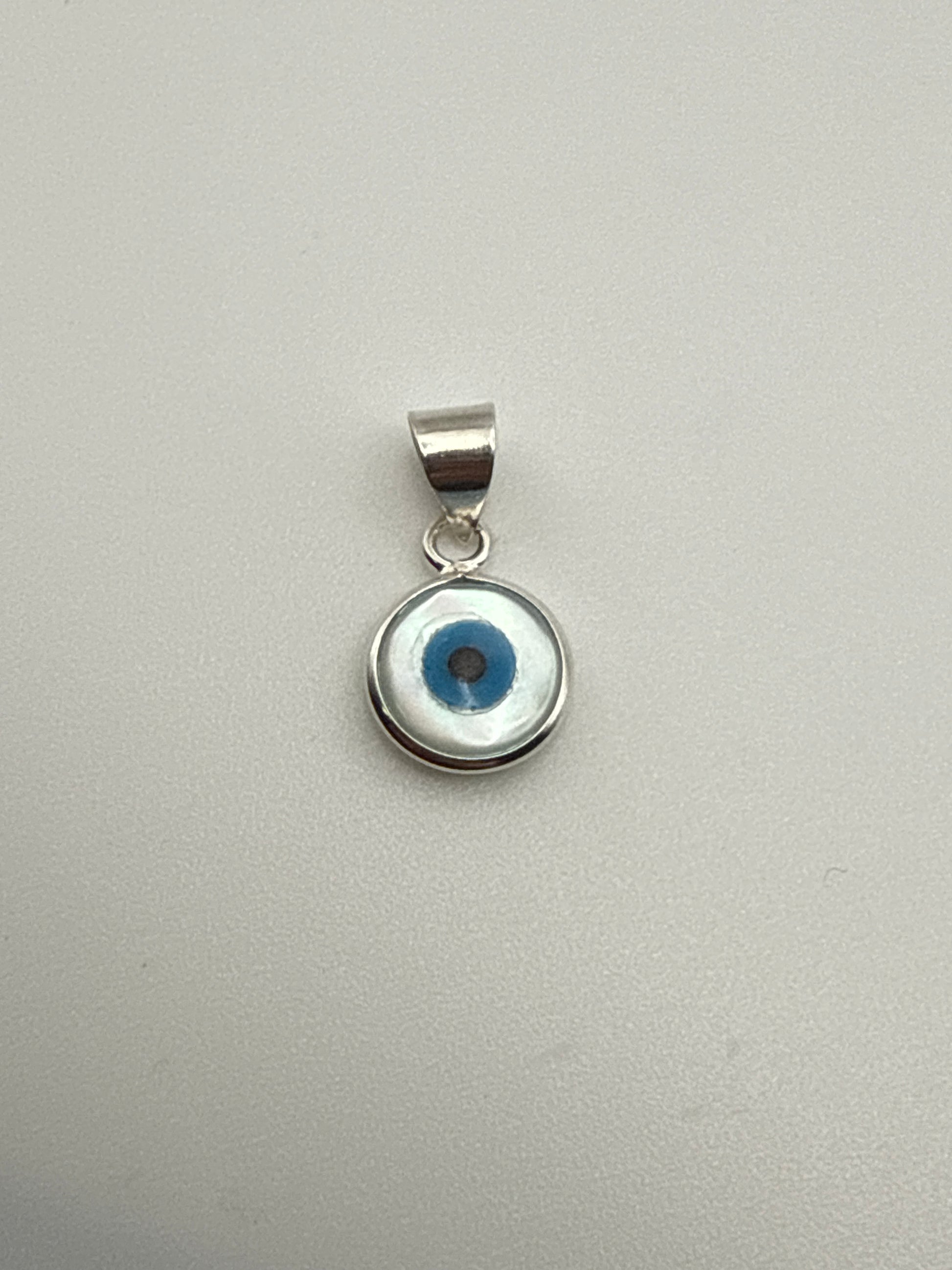 Sterling Silver Charm Evil Eye Charm Pave Mother of Pearl.
