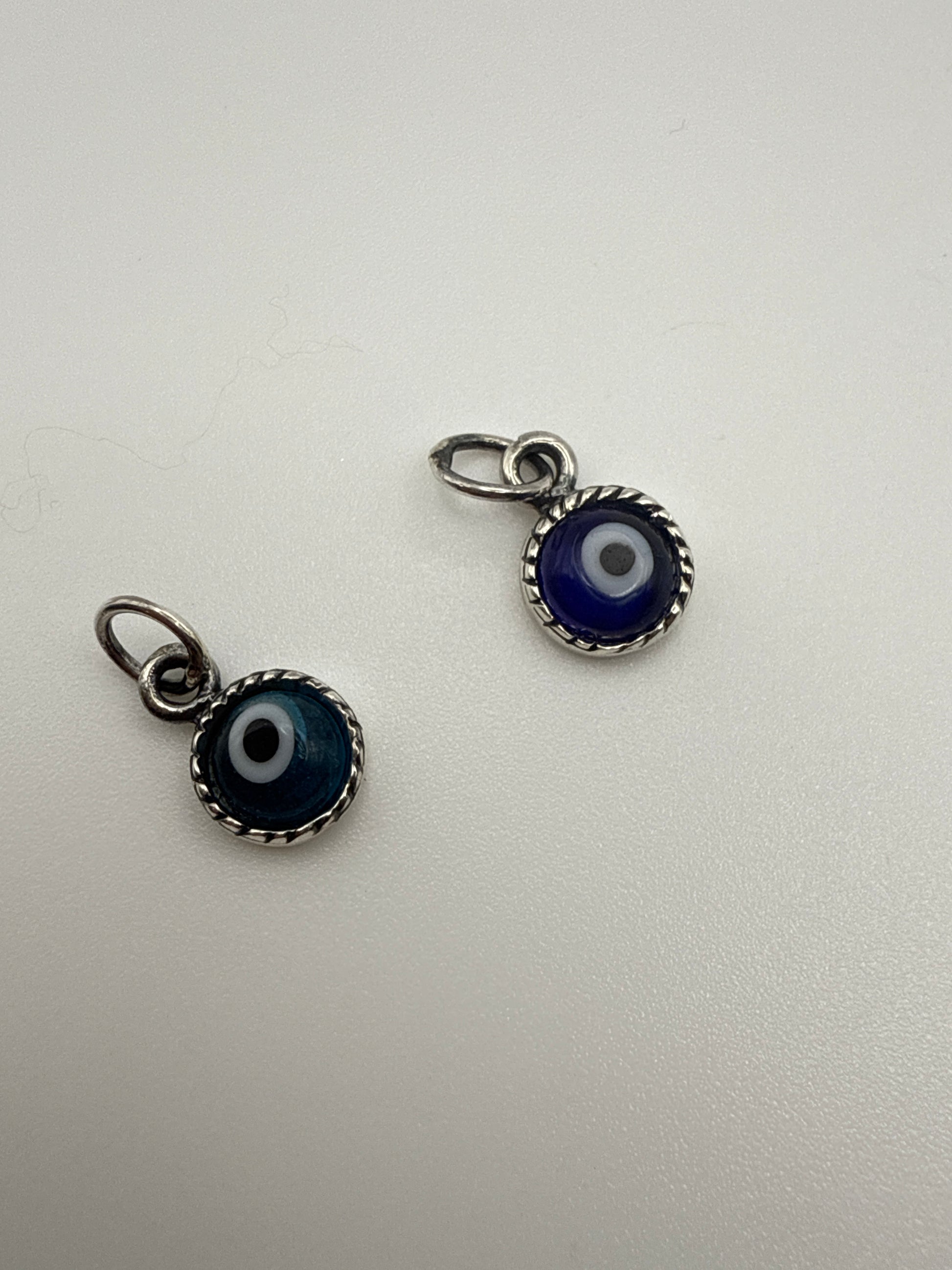 Sterling Silver Charm Evil Eye Glass Blue Eye Twisted Rope Bezel.