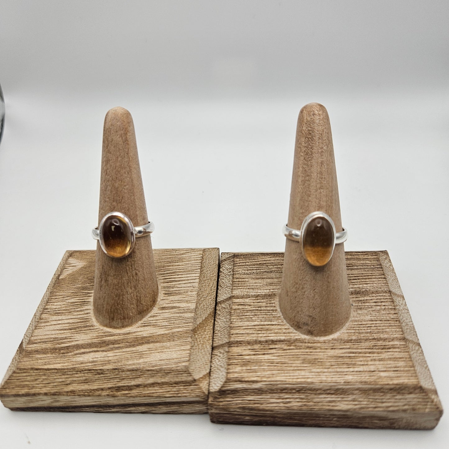 Sterling Silver Citrine Bezel Ring Size 8.