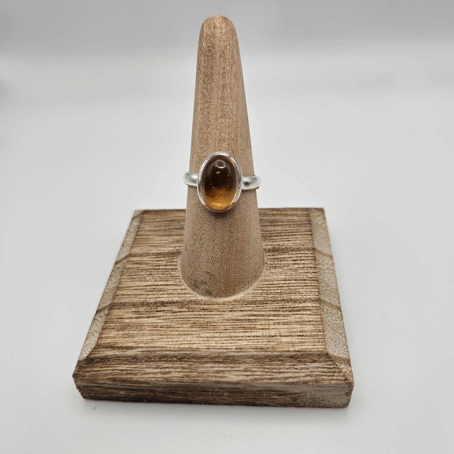 Sterling Silver Citrine Bezel Ring Size 9.