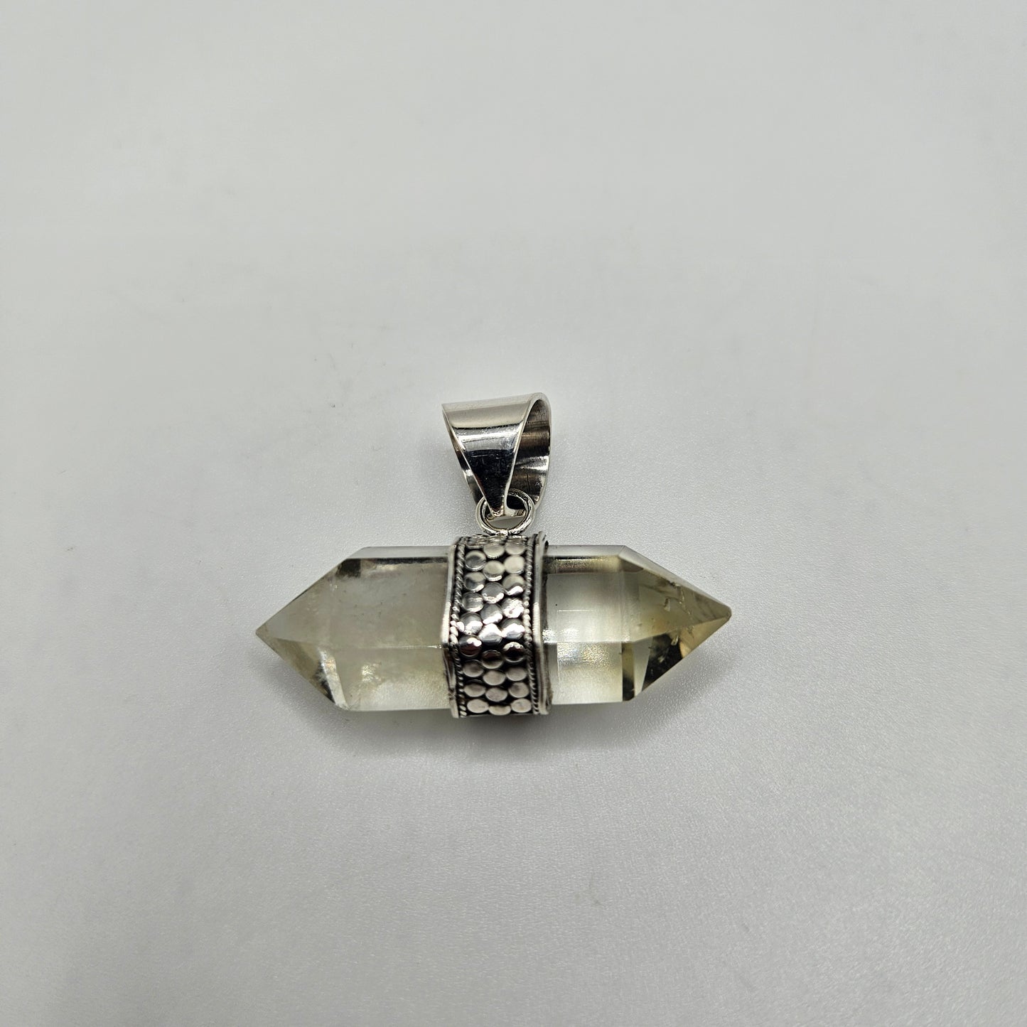 Sterling Silver Citrine Double Point Ornate Pendant.