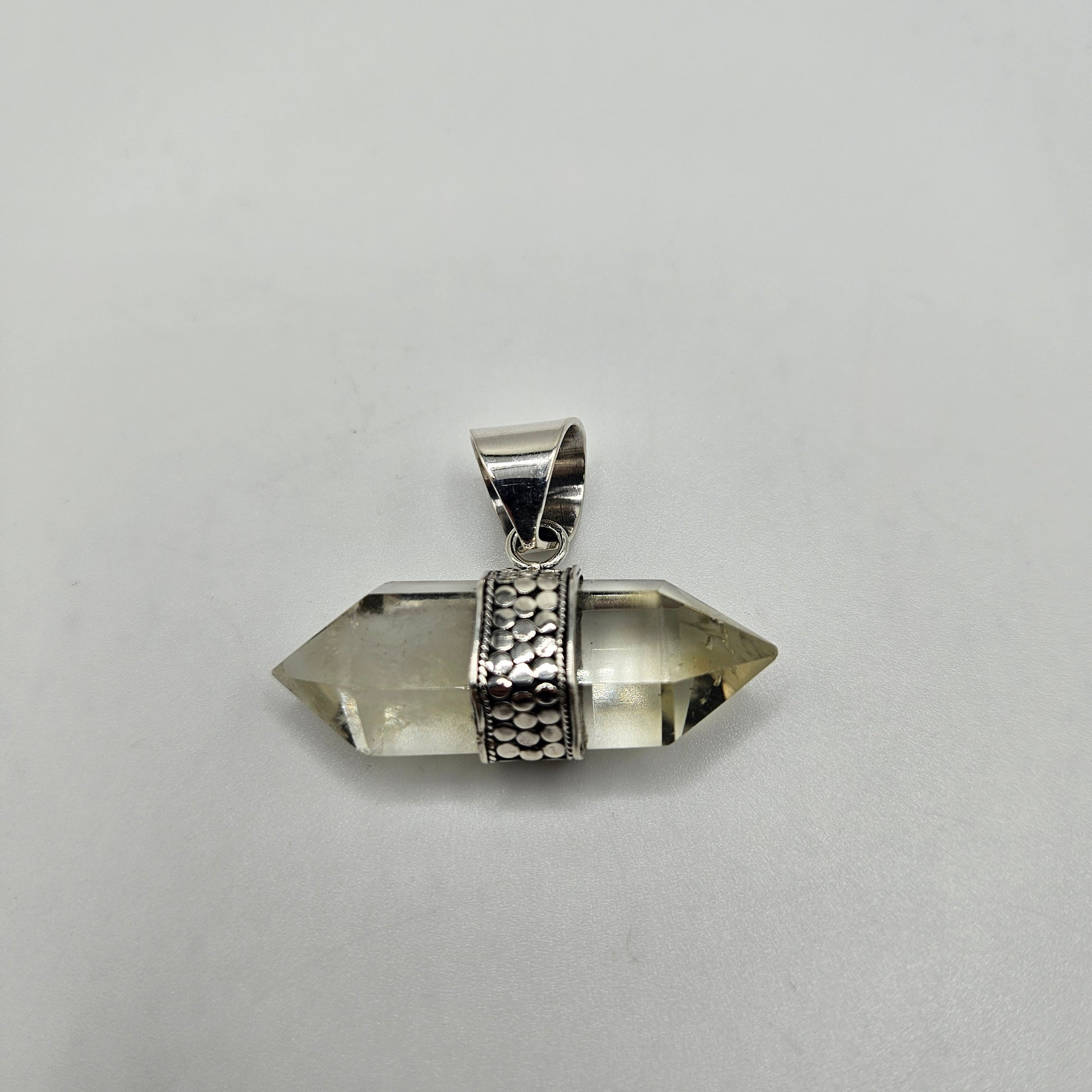 Sterling Silver Citrine Double Point Ornate Pendant.