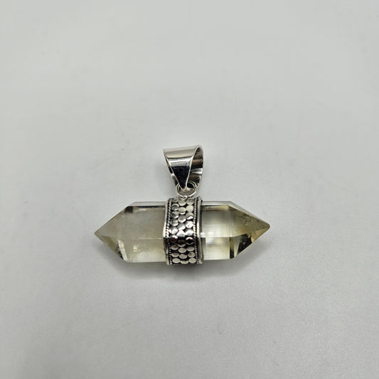 Sterling Silver Citrine Double Point Ornate Pendant.