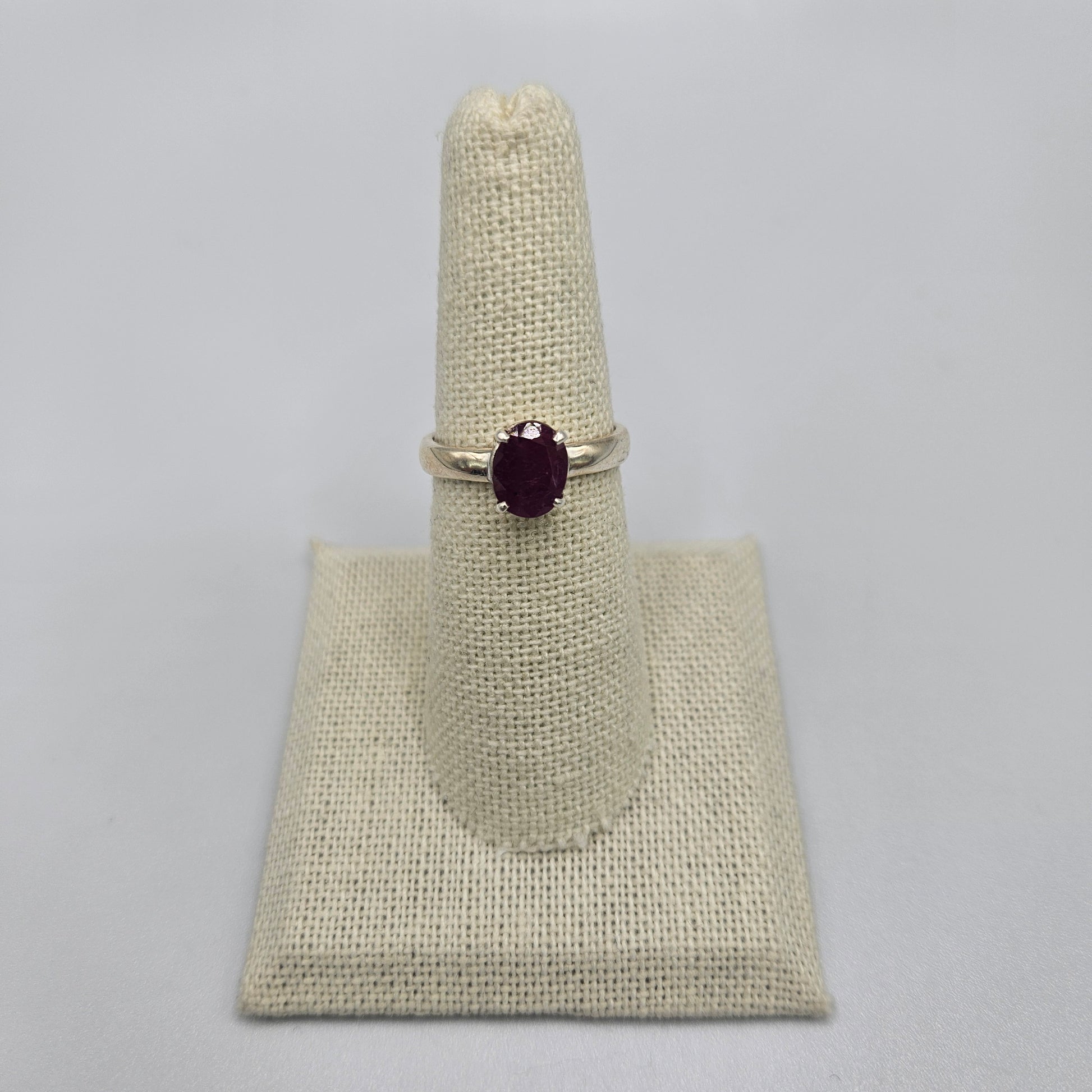 Sterling Silver Claw Set Faceted Ruby Ring Size 8.