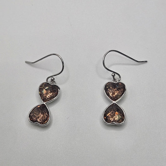 Sterling Silver Color Change Gemstone Mirrored Heart Earrings.