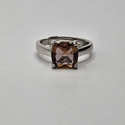 Sterling Silver Color Change Prong Set Gemstone Square Ring.