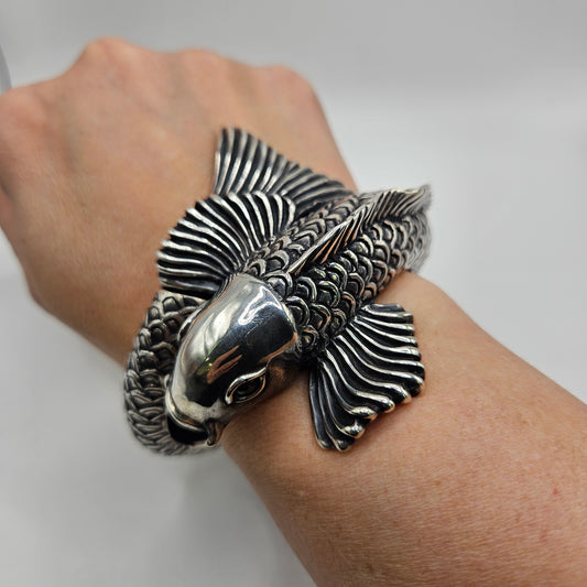 Sterling Silver Coy Fish Cuff Bracelet.