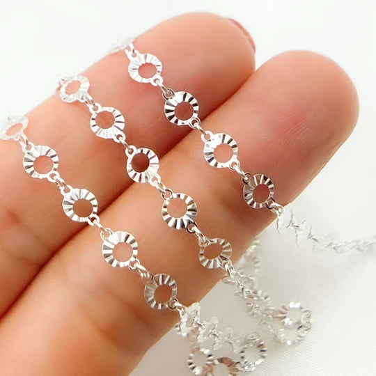 Sterling Silver Diamond Cut Circle Link Chain By The Foot.