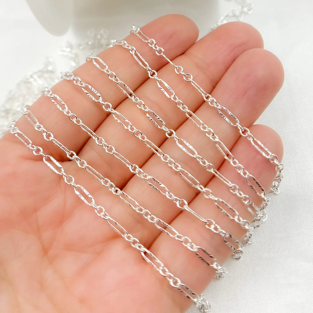 Sterling Silver Diamond Cut Marina Chain 3x7mm Sold Per Foot.