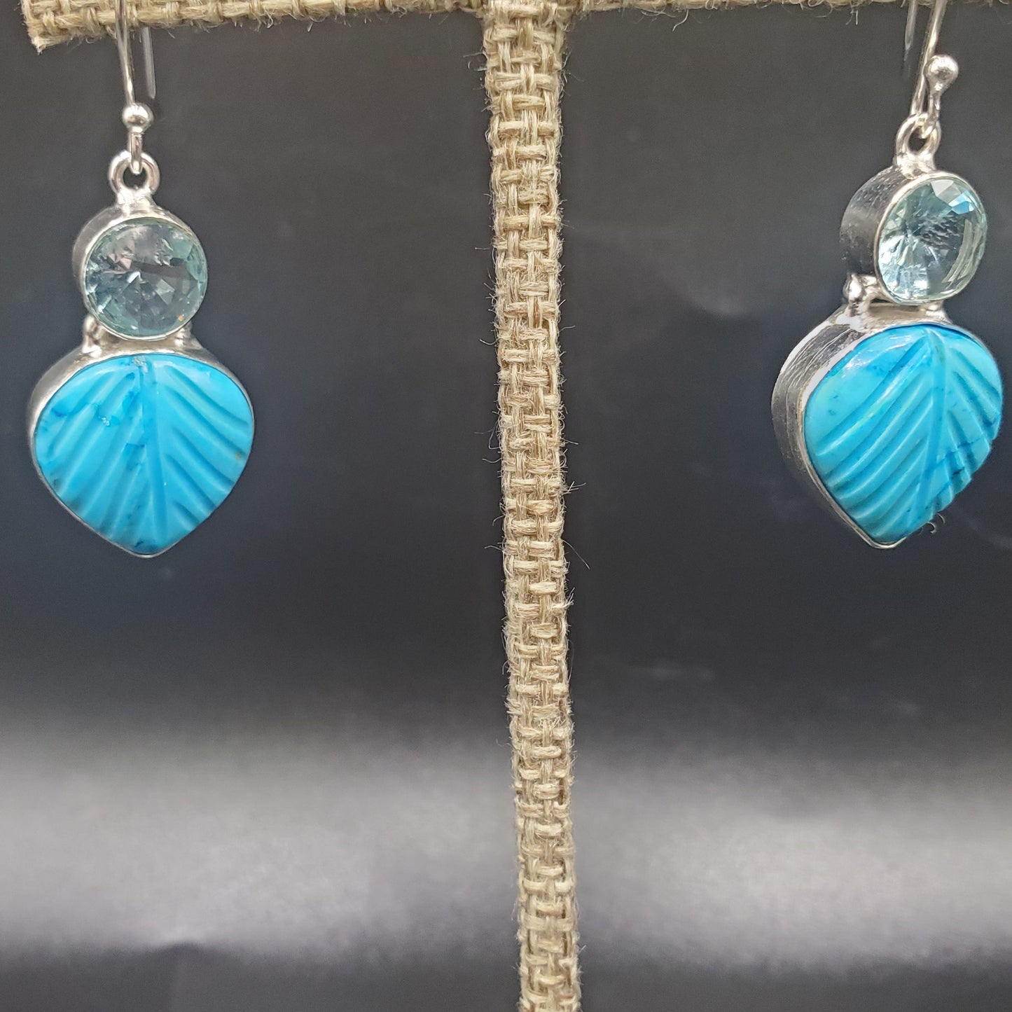 Sterling Silver Dyed Turquoise & Blue Topaz Earrings.