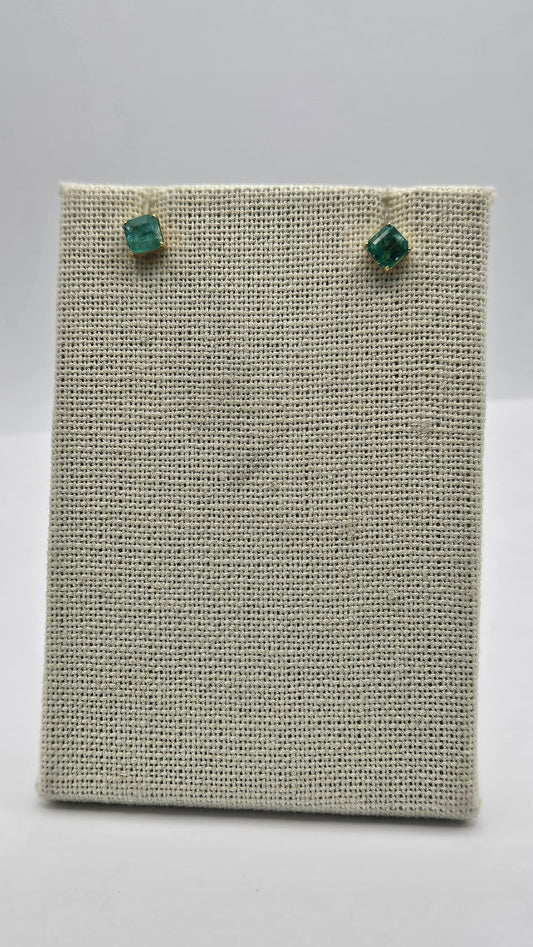 Sterling Silver Emerald Square Studs.