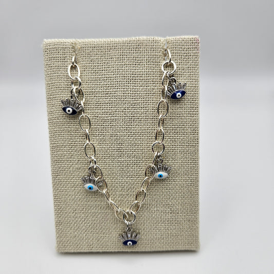 Sterling Silver Evil Eye Charm Bracelet.