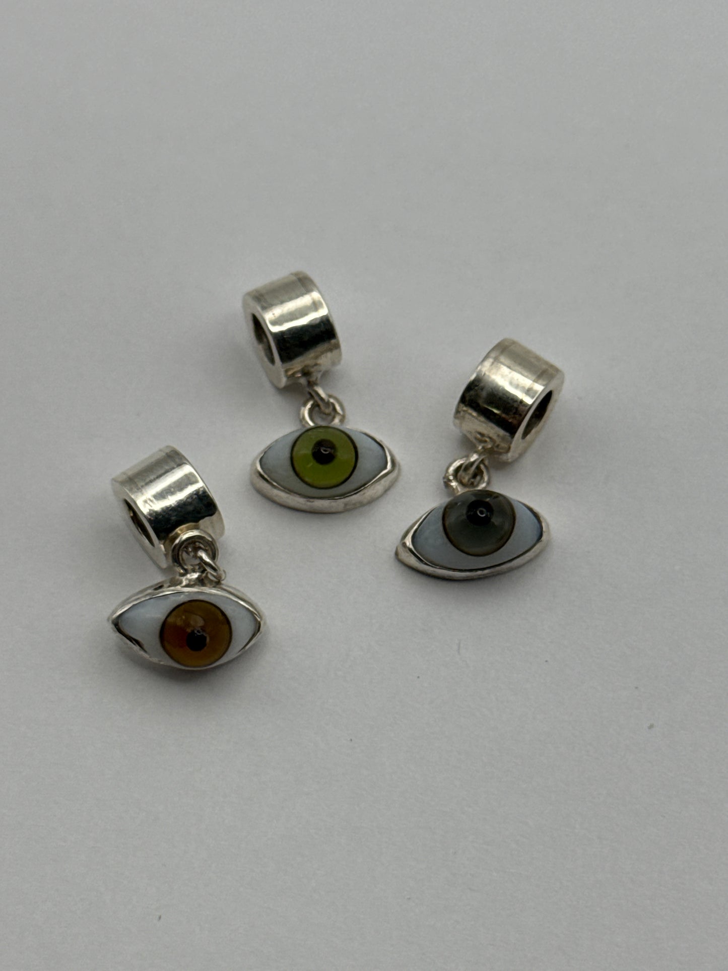 Sterling Silver Evil Eye Realistic Eye Evil Eye Ball Pendant Green/Grey/Brown.