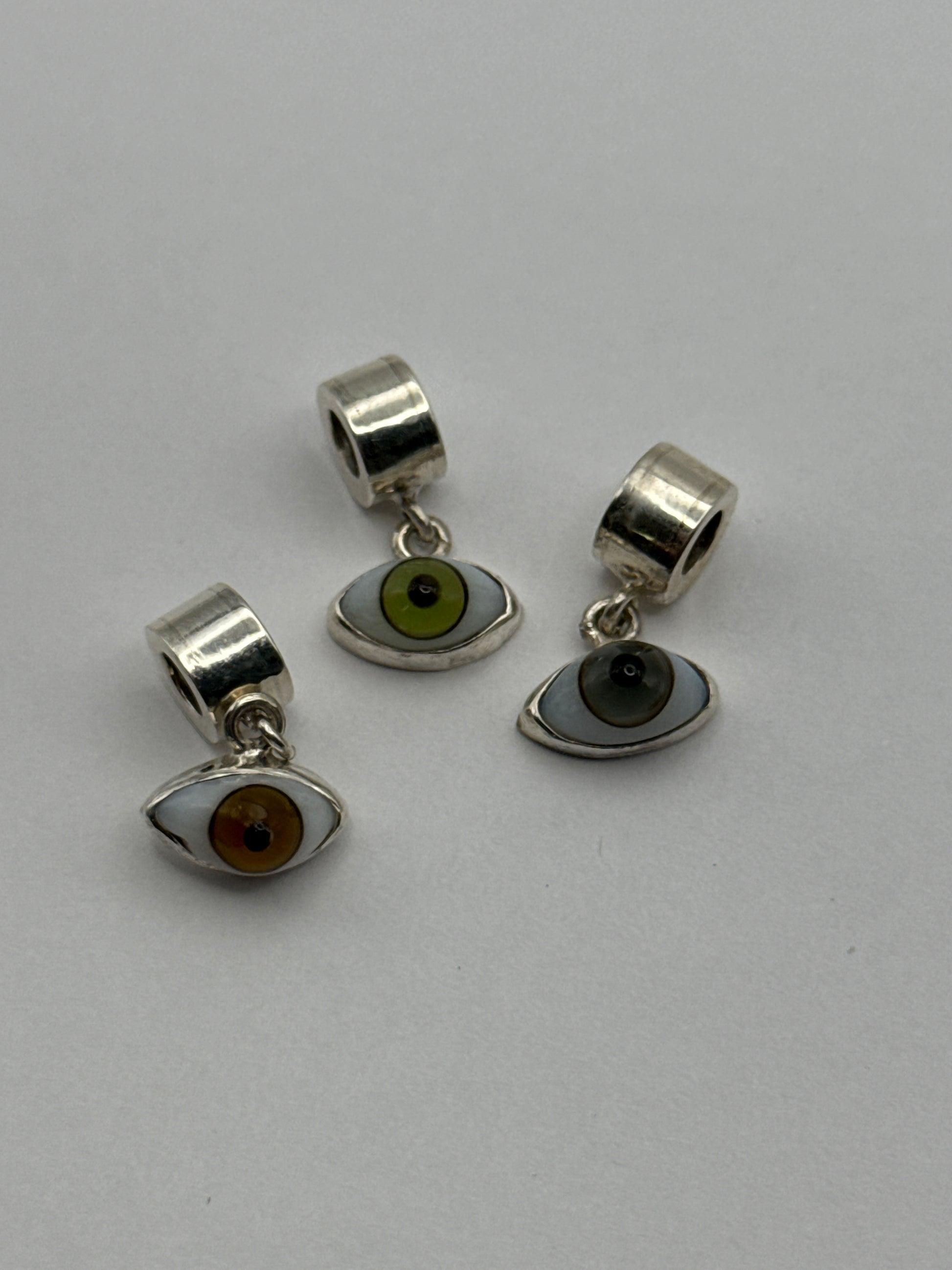 Sterling Silver Evil Eye Realistic Eye Evil Eye Ball Pendant Green/Grey/Brown.