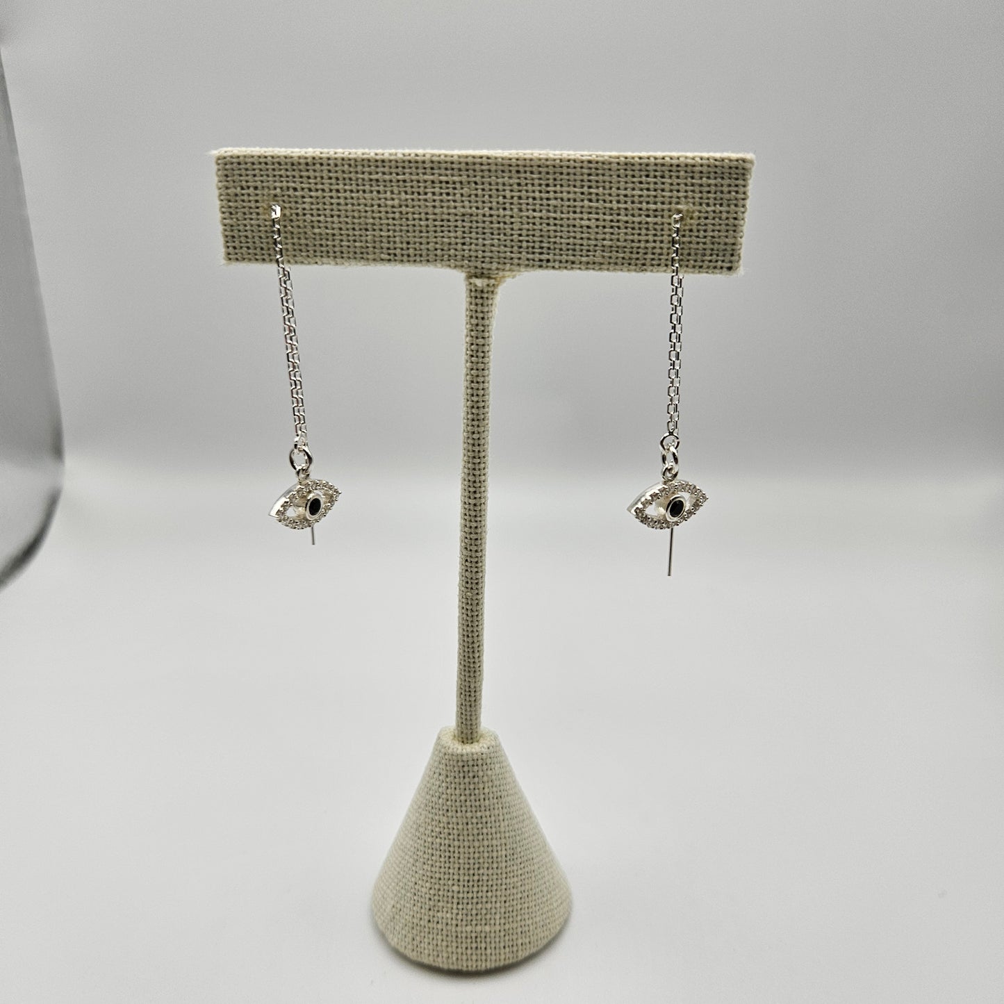 Sterling Silver Evil Eye Threader Earrings.